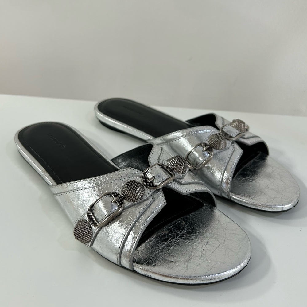 Balenciaga Cagole metallic silver sandals